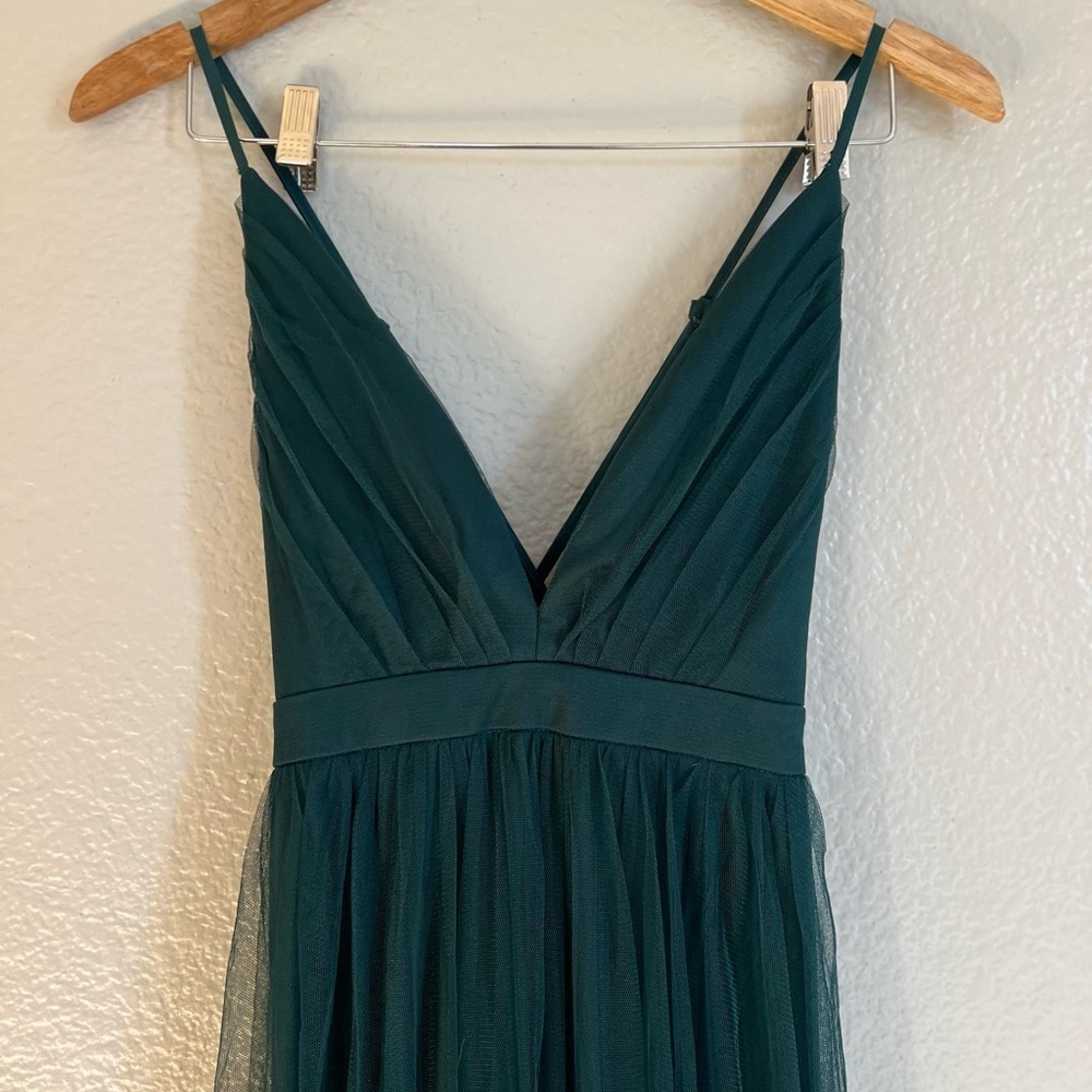 NWOT Lulus Rare Beauty Hunter Green Tulle Backless Maxi Dress - Picture 6 of 8